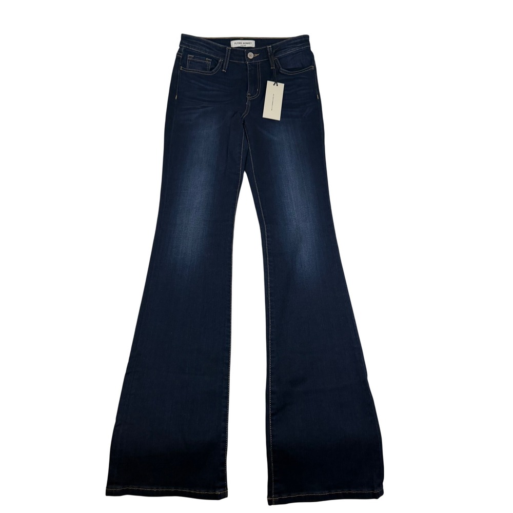 Flying Monkey Platinum High Rise Flare Jeans Dark Indigo Blue Size 27 Y2830-P